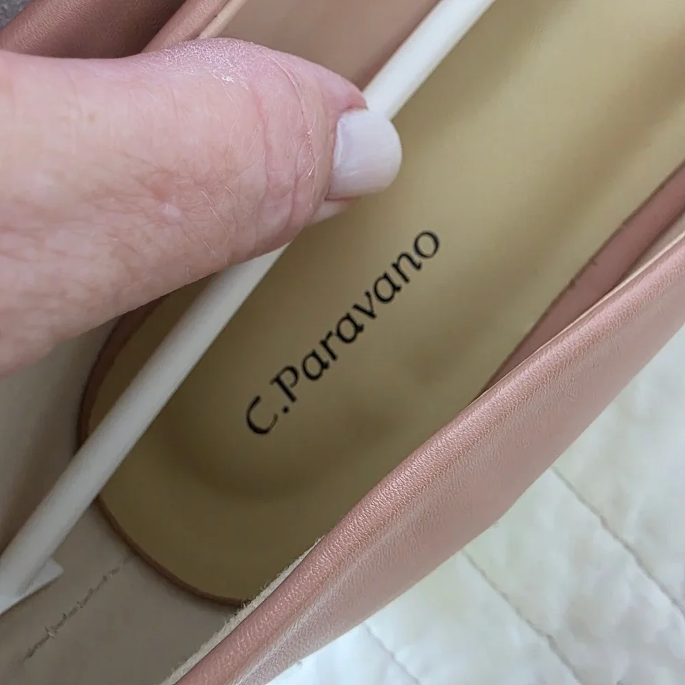 C.Paravano Pointed Toe Bow Ballet Flats Pink Leather Women 41 10 New